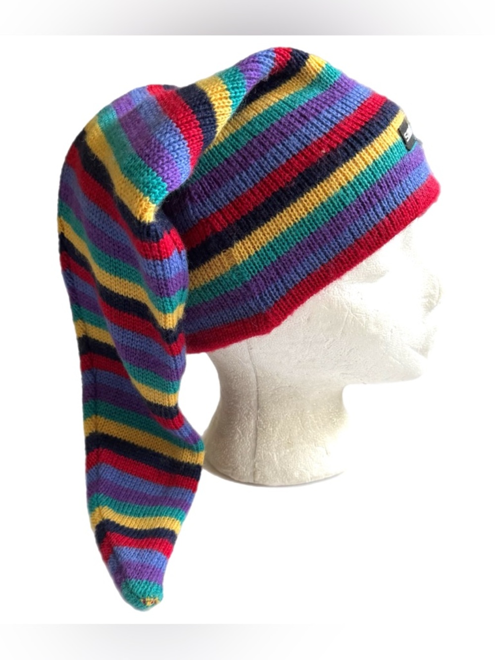 Vintage Smiley Wool Striped Jester Beanie Hat Ski Snowboard Grunge Rainbow Rave